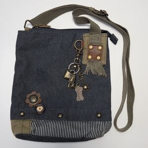 Chala Patch Crossbody Messenger Bag Denim Blue Dog Purse